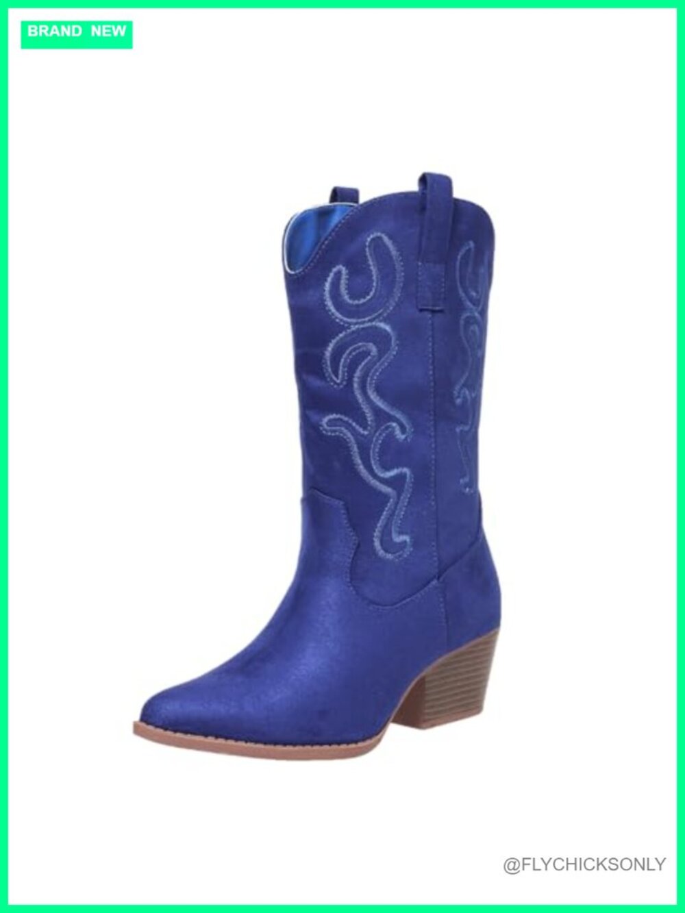 Womens Mid Calf Western Cowboy Boots Embroidered Pointed Toe